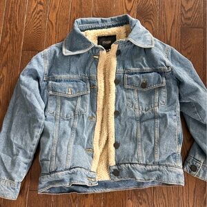 Maje Blue Denim Jacket with Cream Sherpa Lining